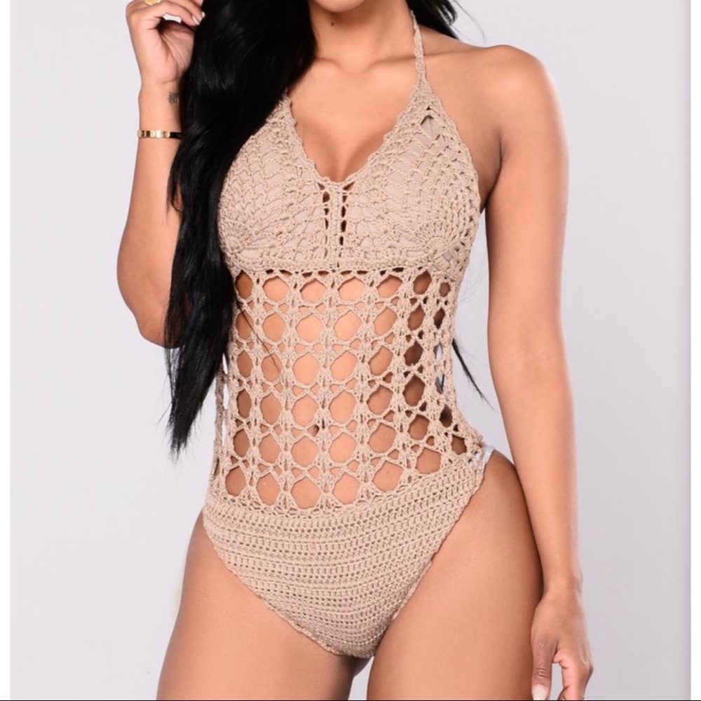 Taupe Crotchet One Piece Swim Suit